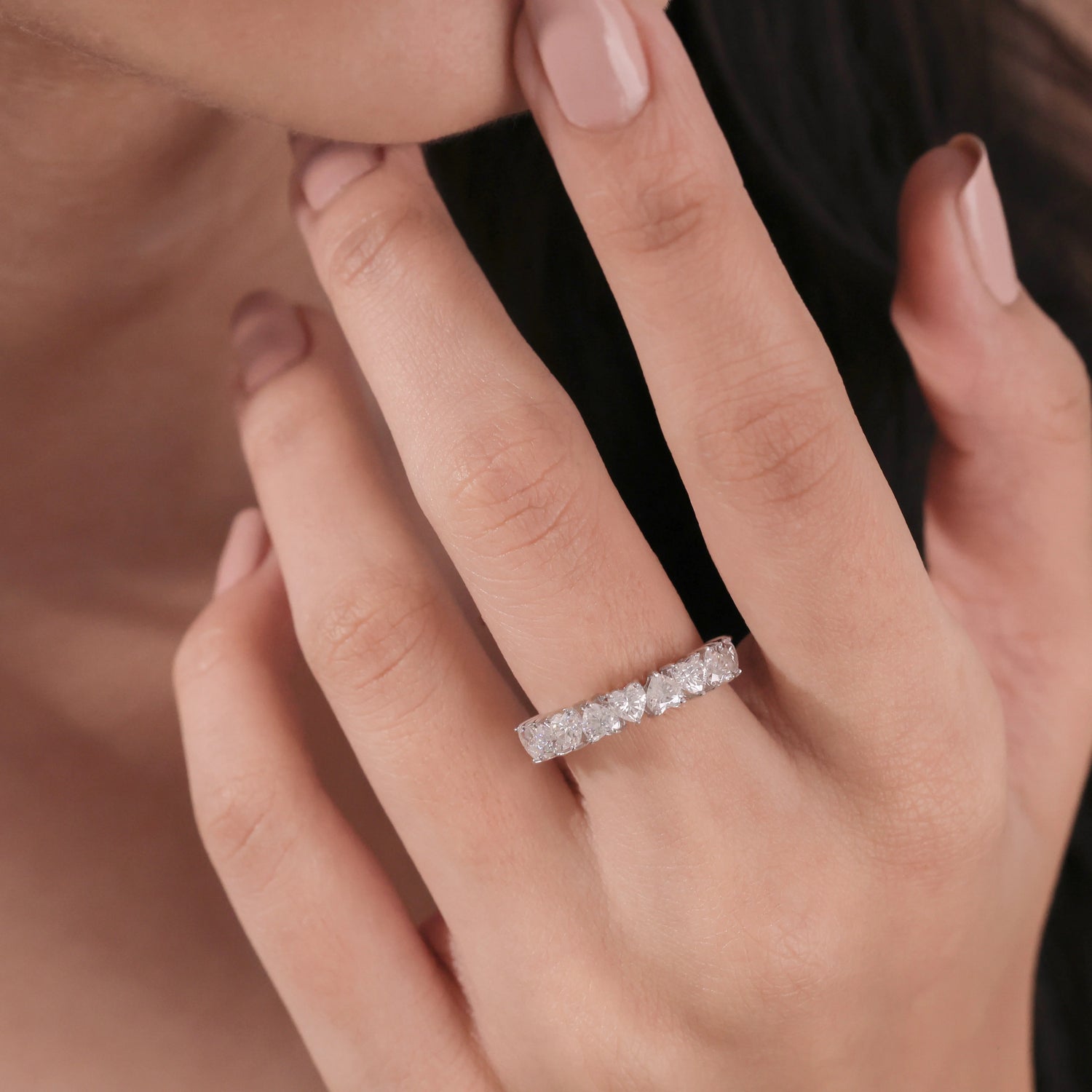 The Thessène Band- Heart Cut Half Eternity Band in Silver
