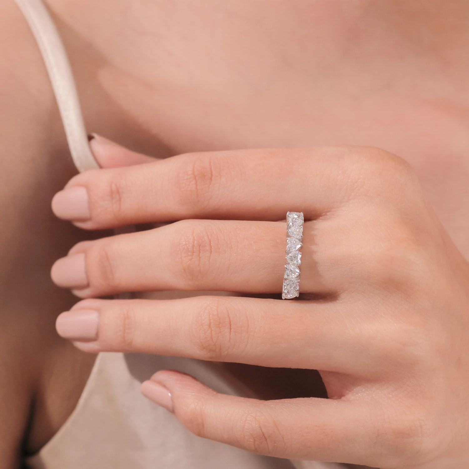 The Thessène Band- Heart Cut Half Eternity Band in Silver