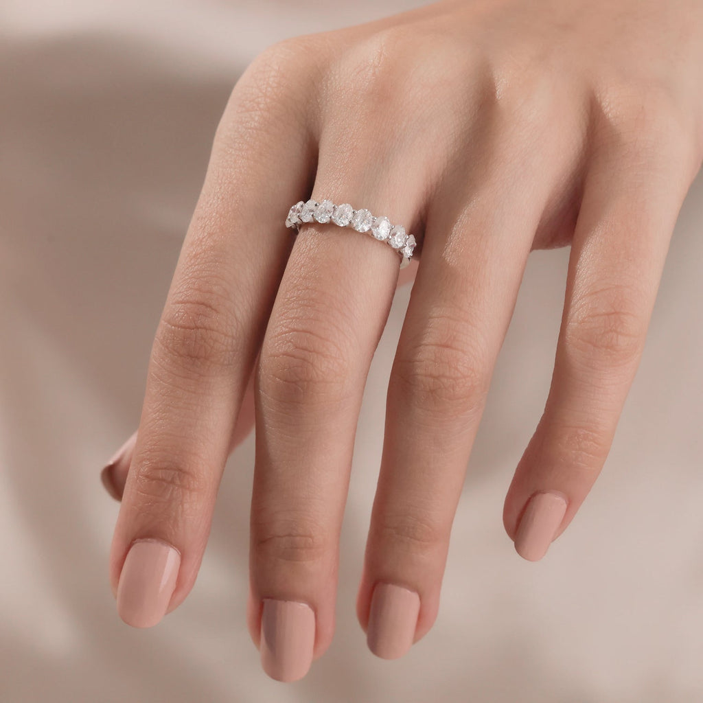 The Vaerel Band - Oval Cut Diamond Half Eternity Silver Wedding Ring