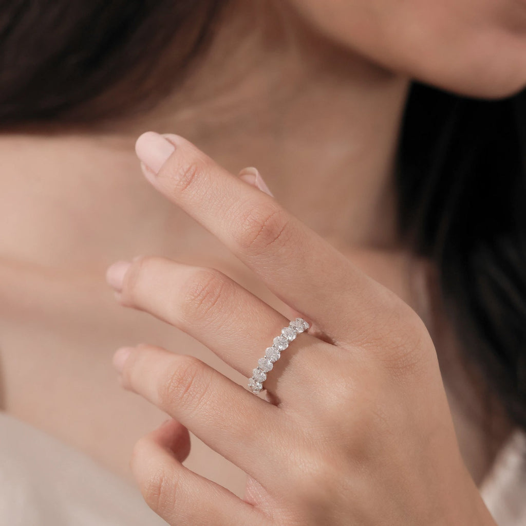 The Vaerel Band - Oval Cut Diamond Half Eternity Silver Wedding Ring