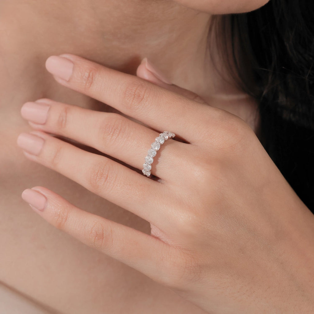 The Vaerel Band - Oval Cut Diamond Half Eternity Silver Wedding Ring