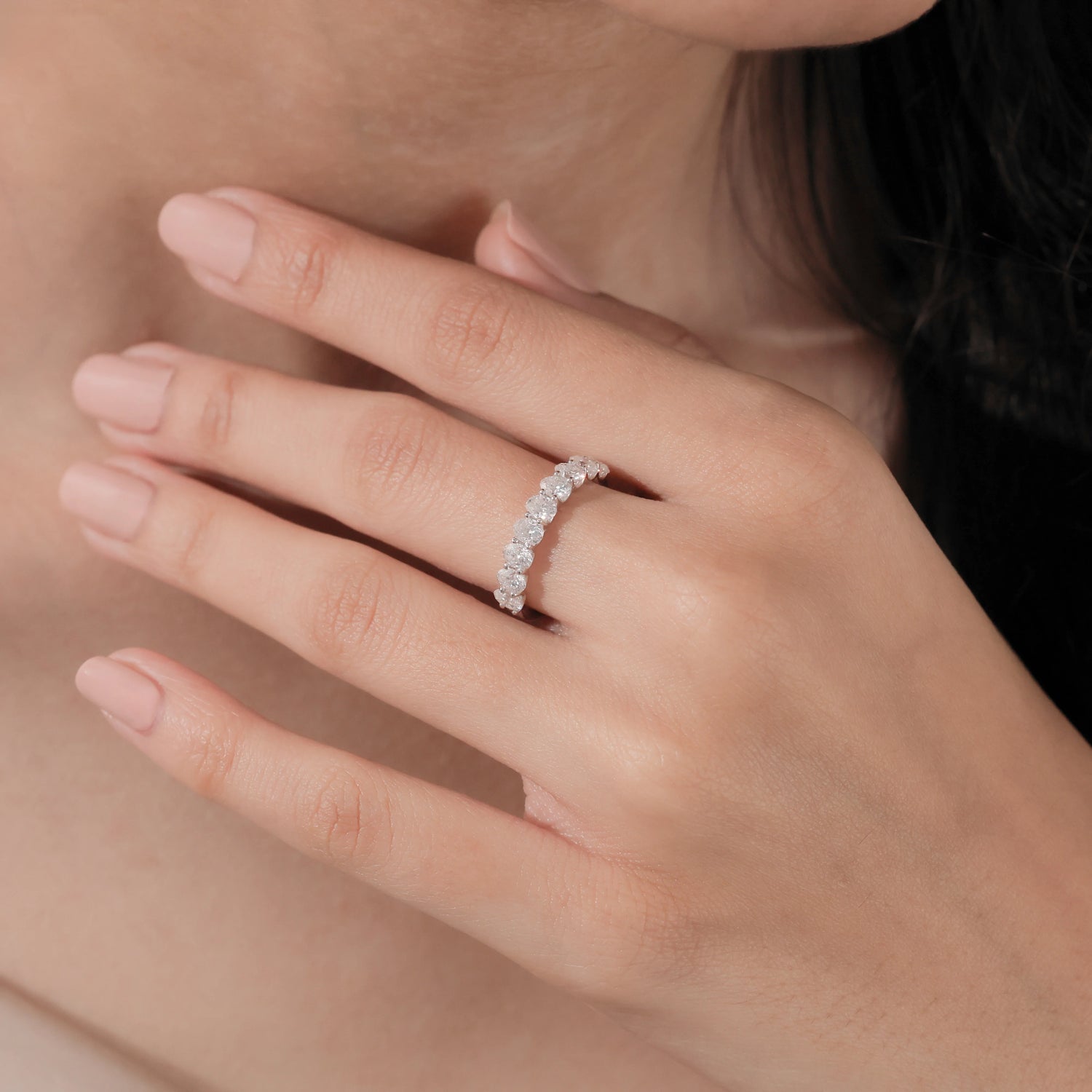 The Vaerel Band - Oval Cut Diamond Half Eternity Silver Wedding Ring