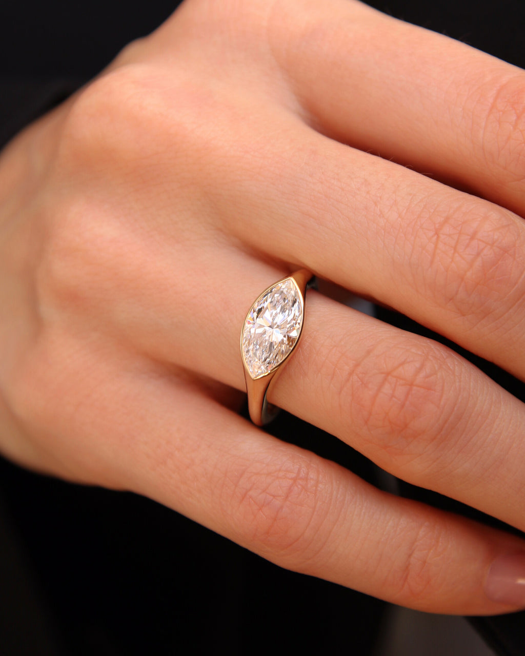 The Vanya Ring - East-West Marquise Bezel Ring