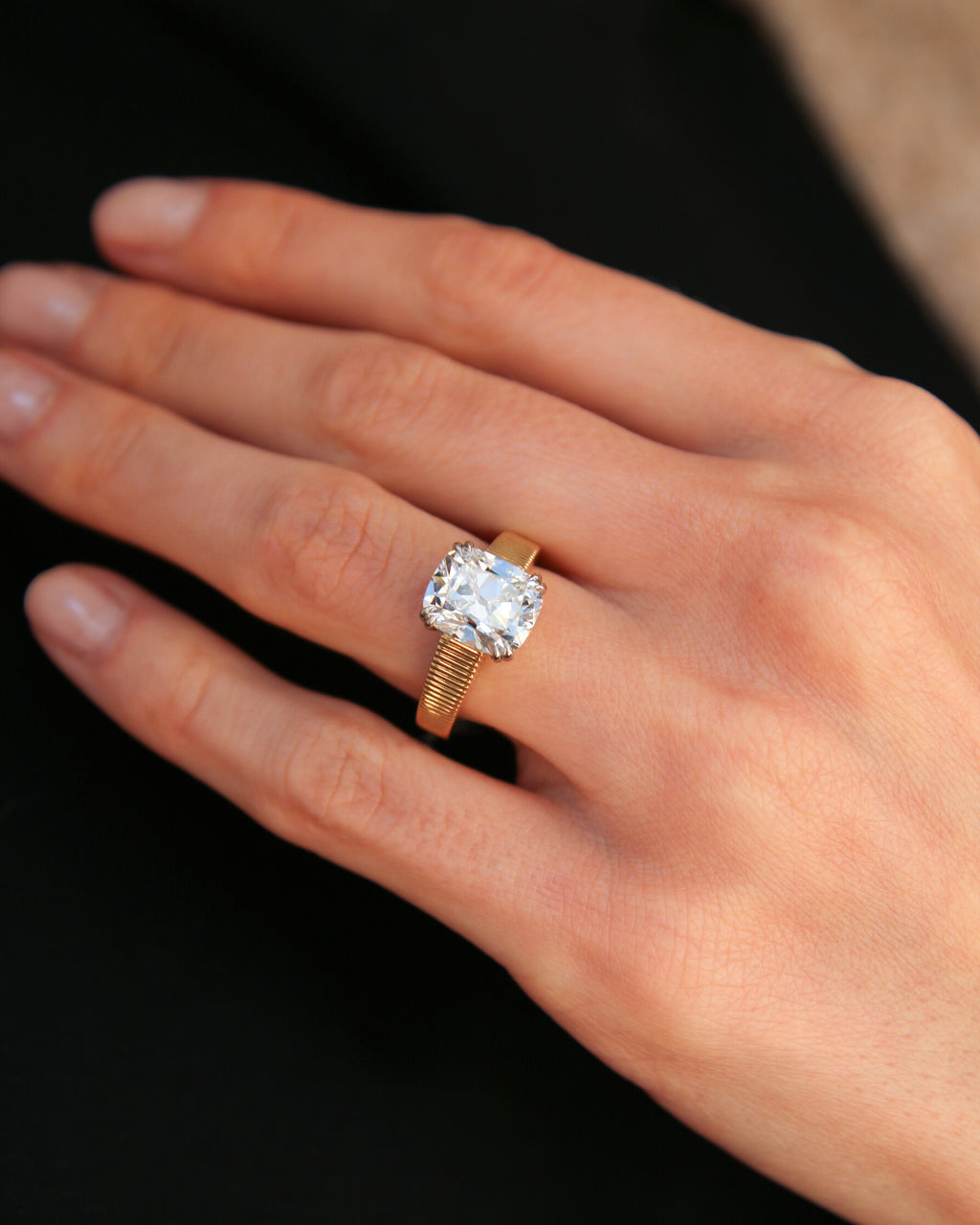 The Veda Ring - Old Mine Cushion Textured Band Ring