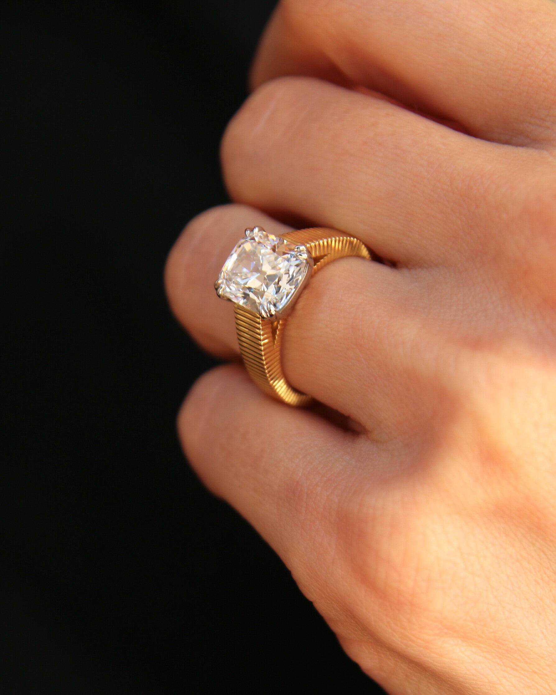 The Veda Ring - Old Mine Cushion Textured Band Ring