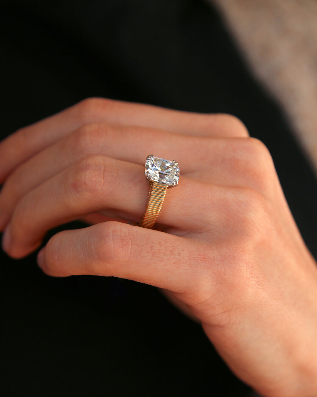 The Veda Ring - Old Mine Cushion Textured Band Ring