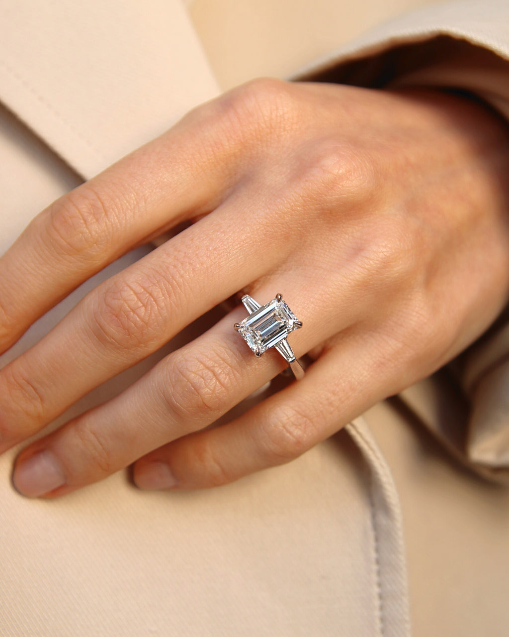 The Victoria Ring - Emerald Three Stone DIamond Ring
