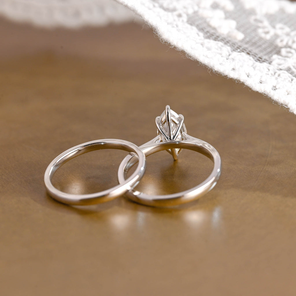 The Vivienne Bridal Set - Marquise Solitaire Ring with Plain Wedding Band