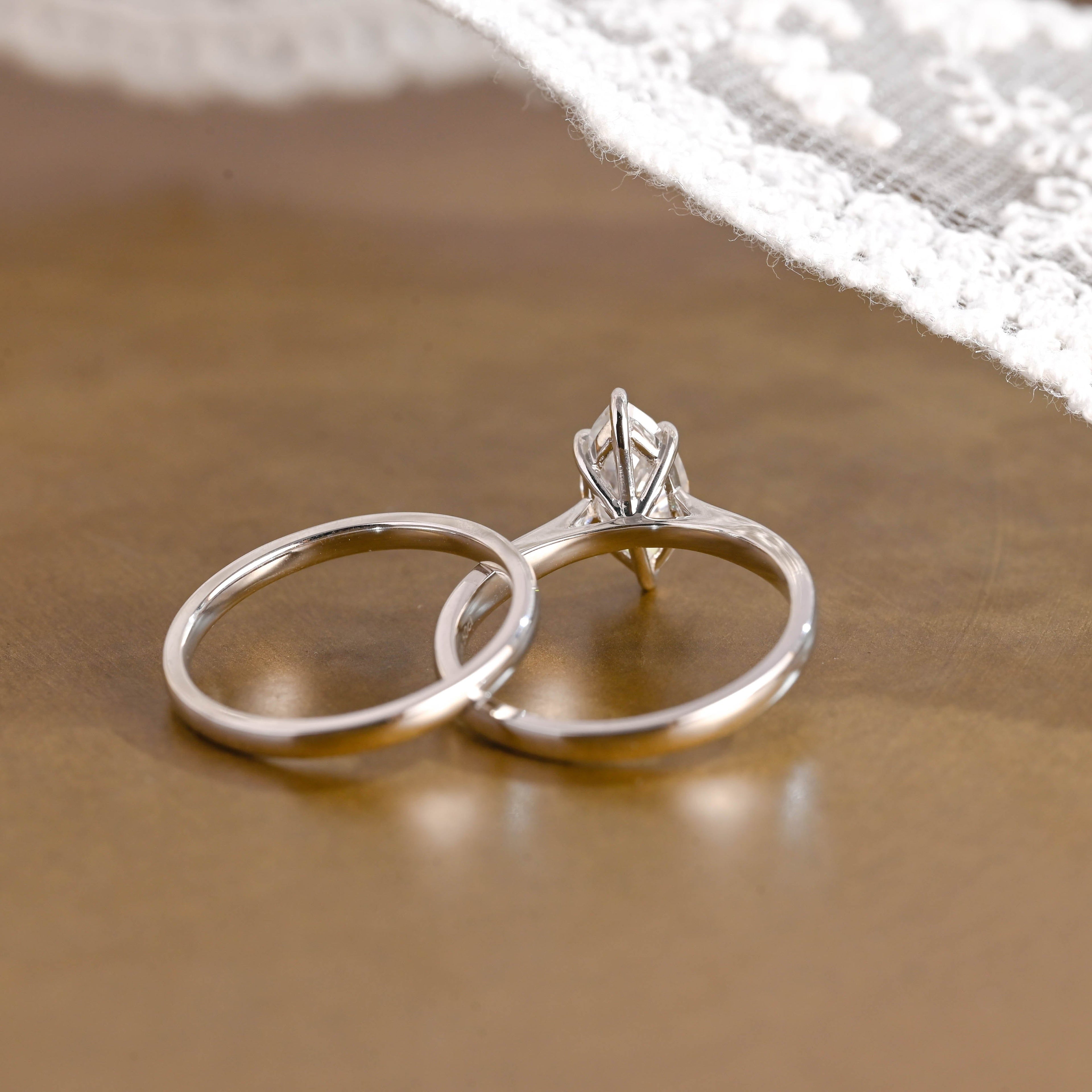 The Vivienne Bridal Set - Marquise Solitaire Ring with Plain Wedding Band