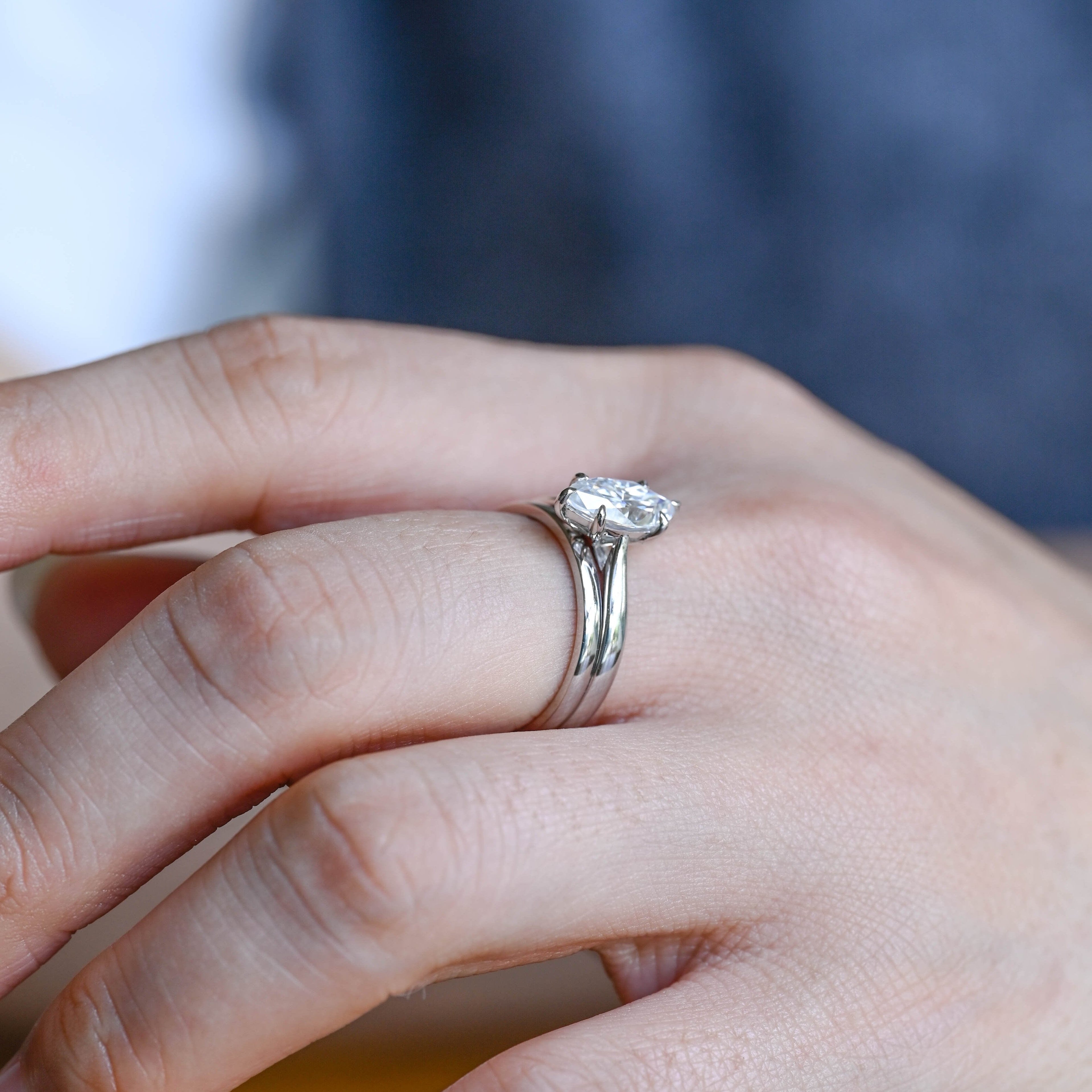 The Vivienne Bridal Set - Marquise Solitaire Ring with Plain Wedding Band