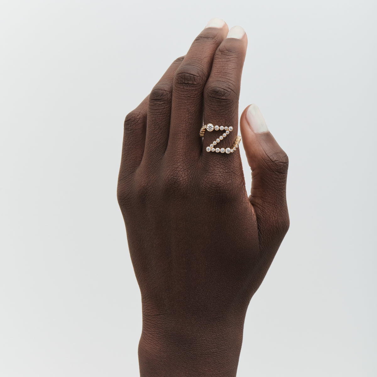 The Z Initial Ring - Diamond Bezel Letter Ring