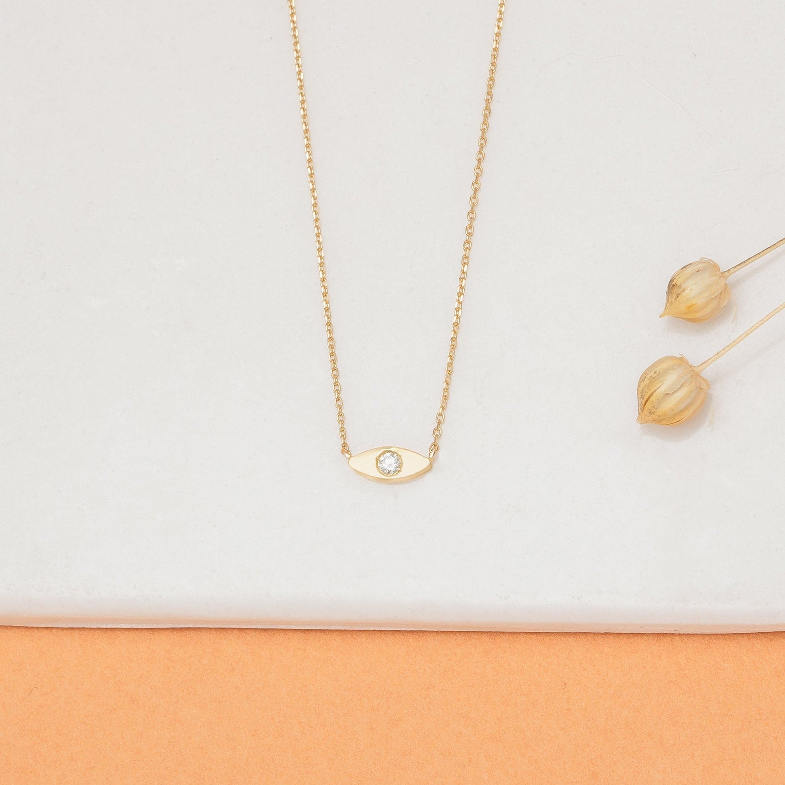 Tiny Evil Eye Diamond Necklace