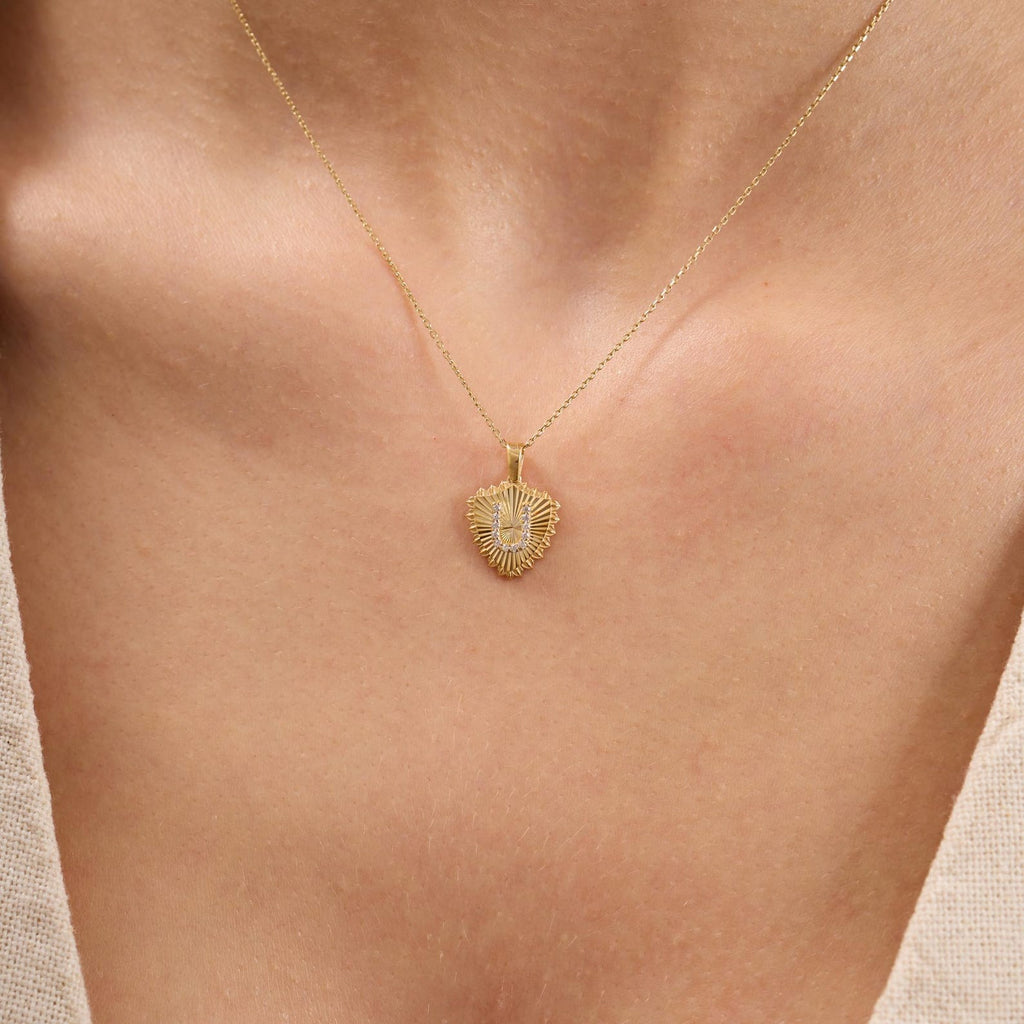U Letter Diamond Shield Initial Necklace