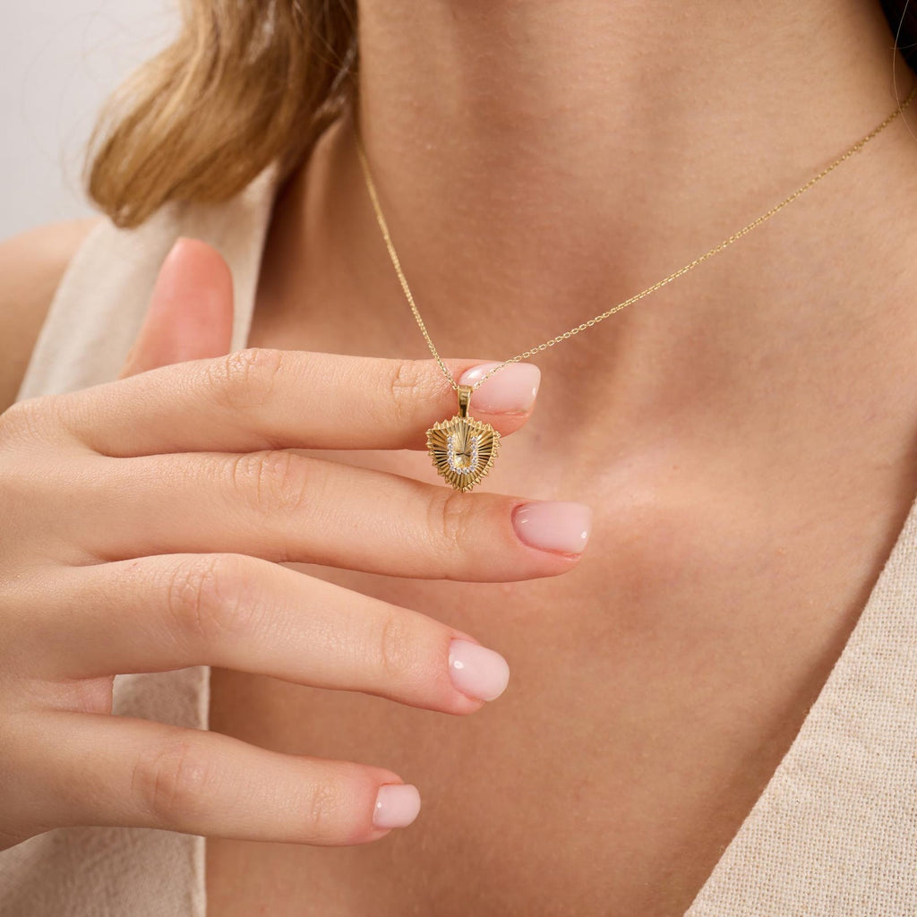 U Letter Diamond Shield Initial Necklace
