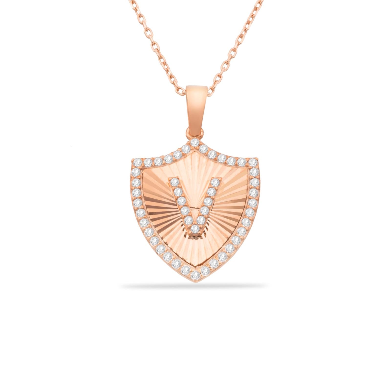 V Letter Shield Initial Necklace