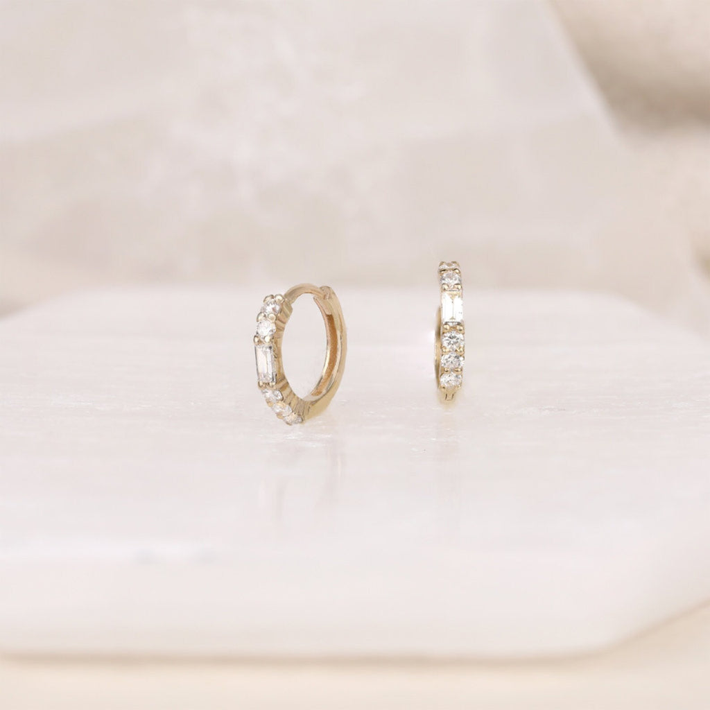 Vertical Baguette Huggie Earrings