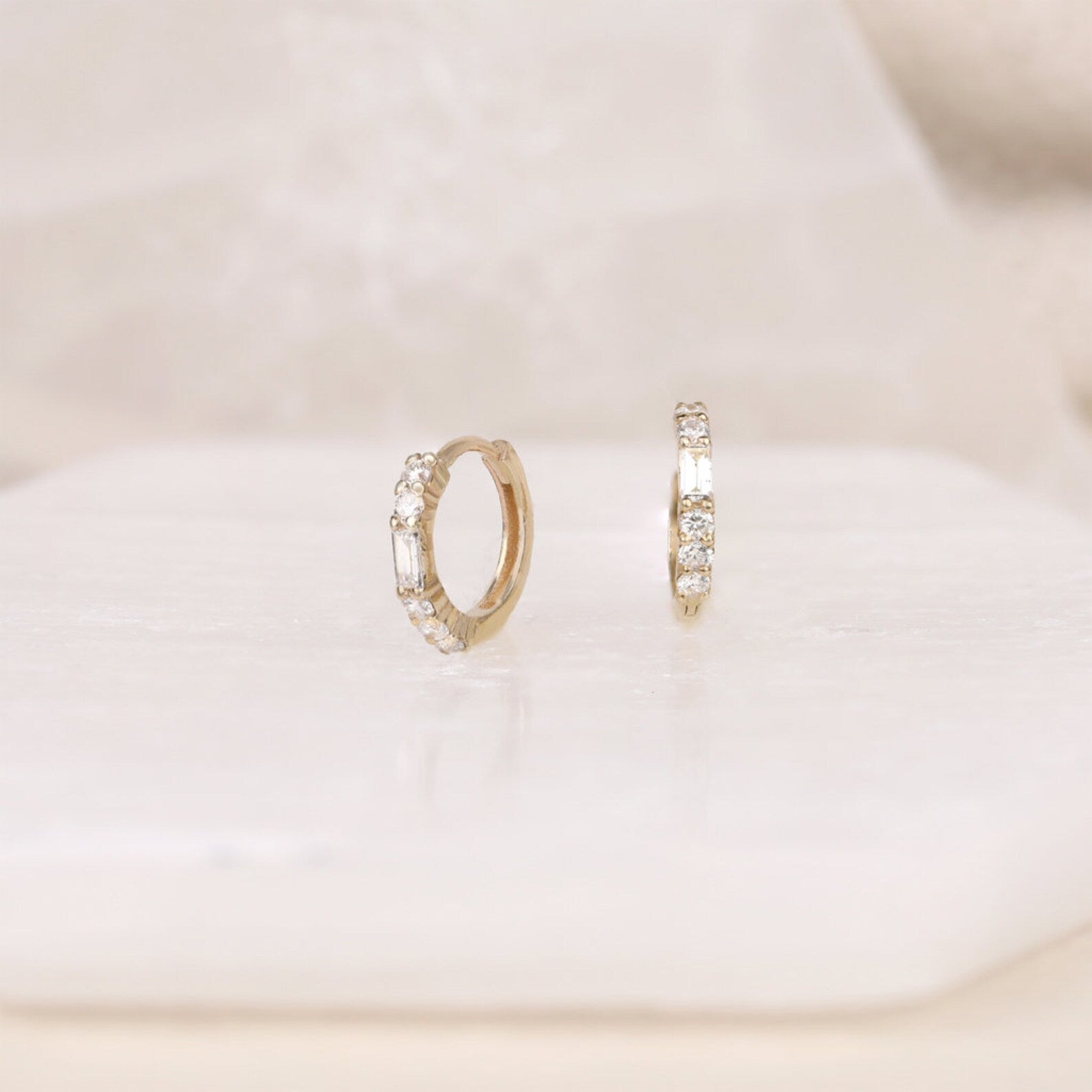 Vertical Baguette Huggie Earrings
