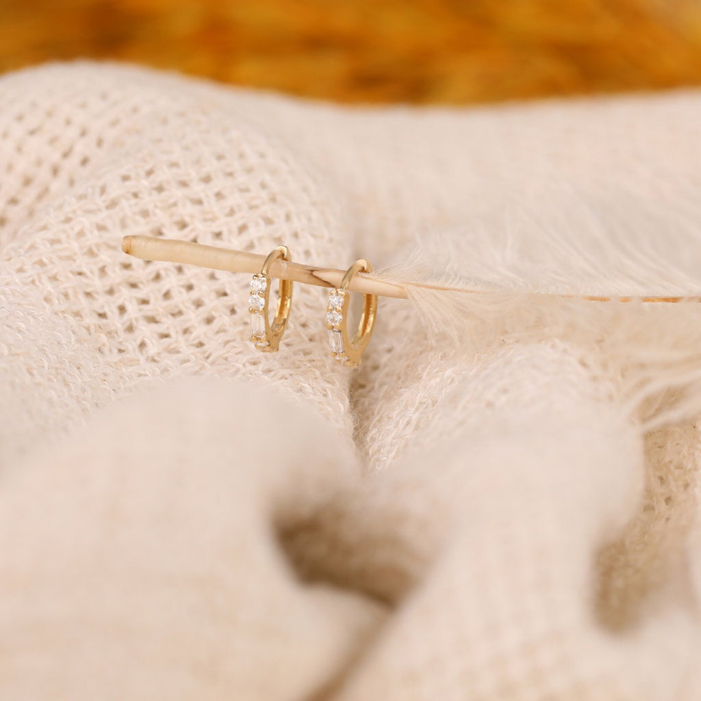 Vertical Baguette Huggie Earrings