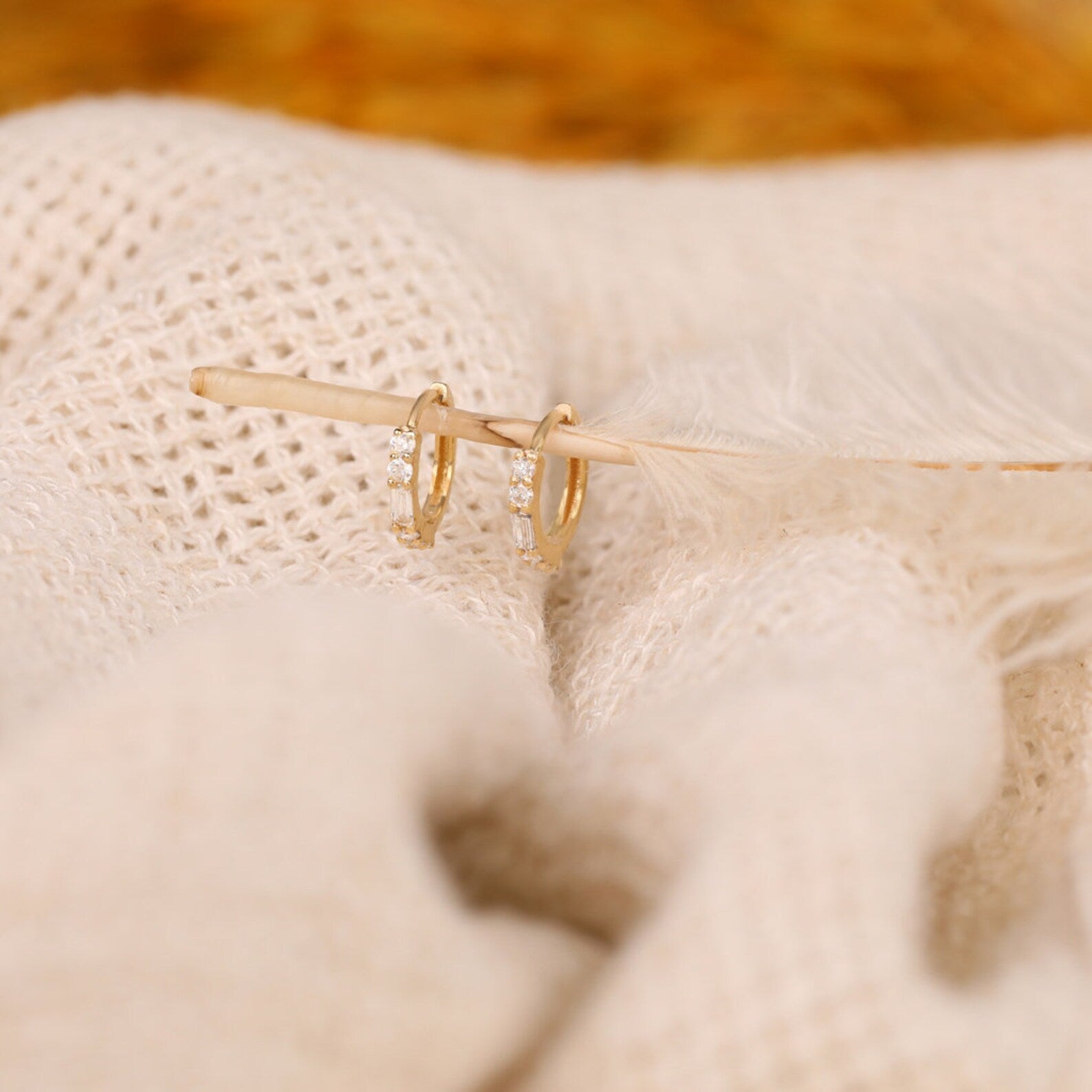 Vertical Baguette Huggie Earrings