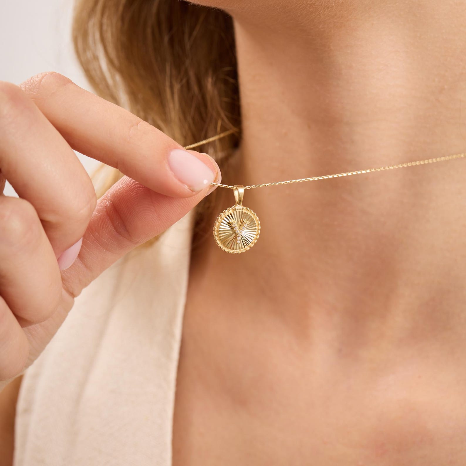 Y Letter Diamond Round Initial Necklace
