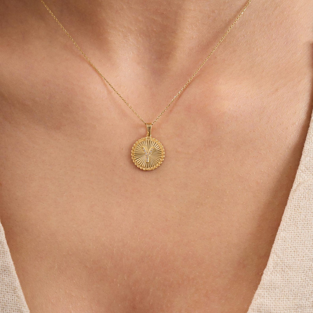 Y Letter Diamond Round Initial Necklace